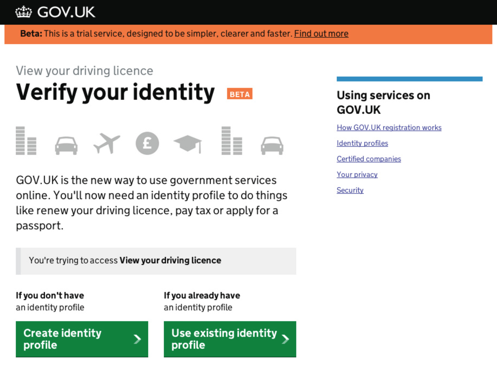 Verified service. Verify your Identity. Verify service. Government Gateway ID.